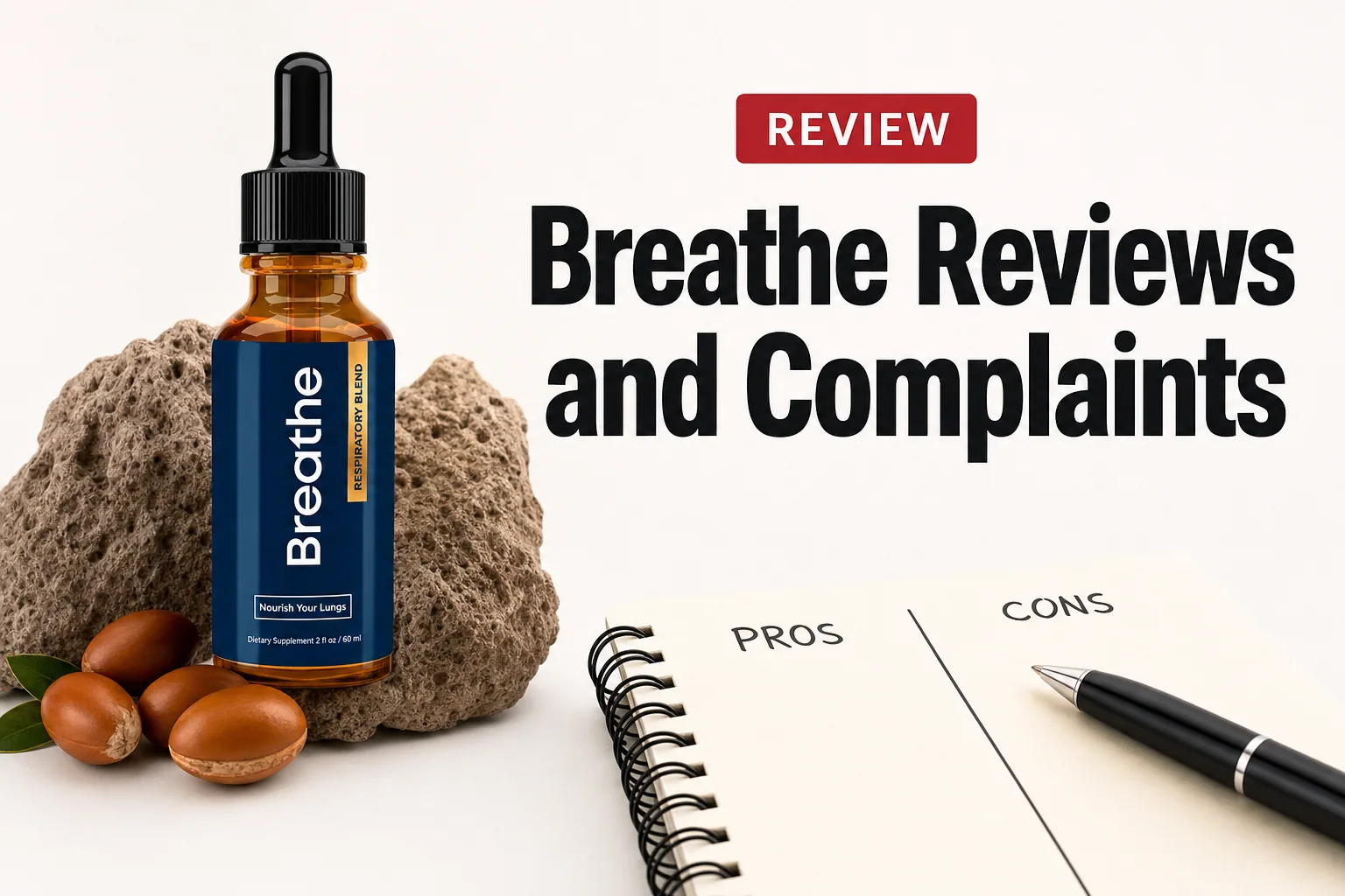 breathe reviews and complaints headline with bottle of Breathe supplement drops