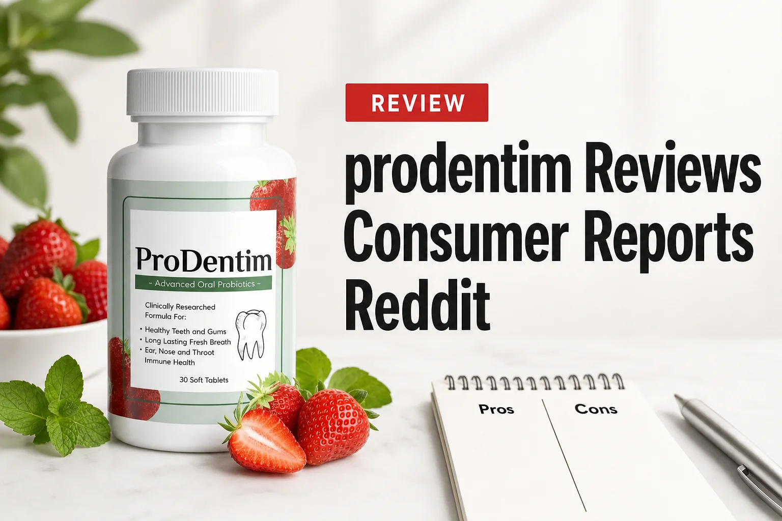 prodentim reviews consumer reports reddit editorial review thumbnail showing ProDentim package with review headline and 2026 date