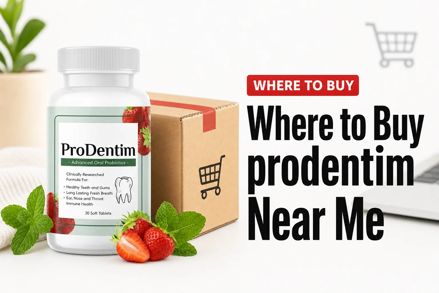 ProDentim review thumbnail showing authentic product tub with 'where to buy prodentim near me' headline